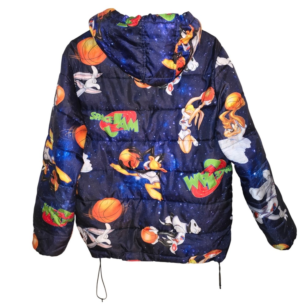 Space Jam Puffer‎ Jacket Men's Medium All Over Print Cartoon Character NBA - Picture 2 of 7